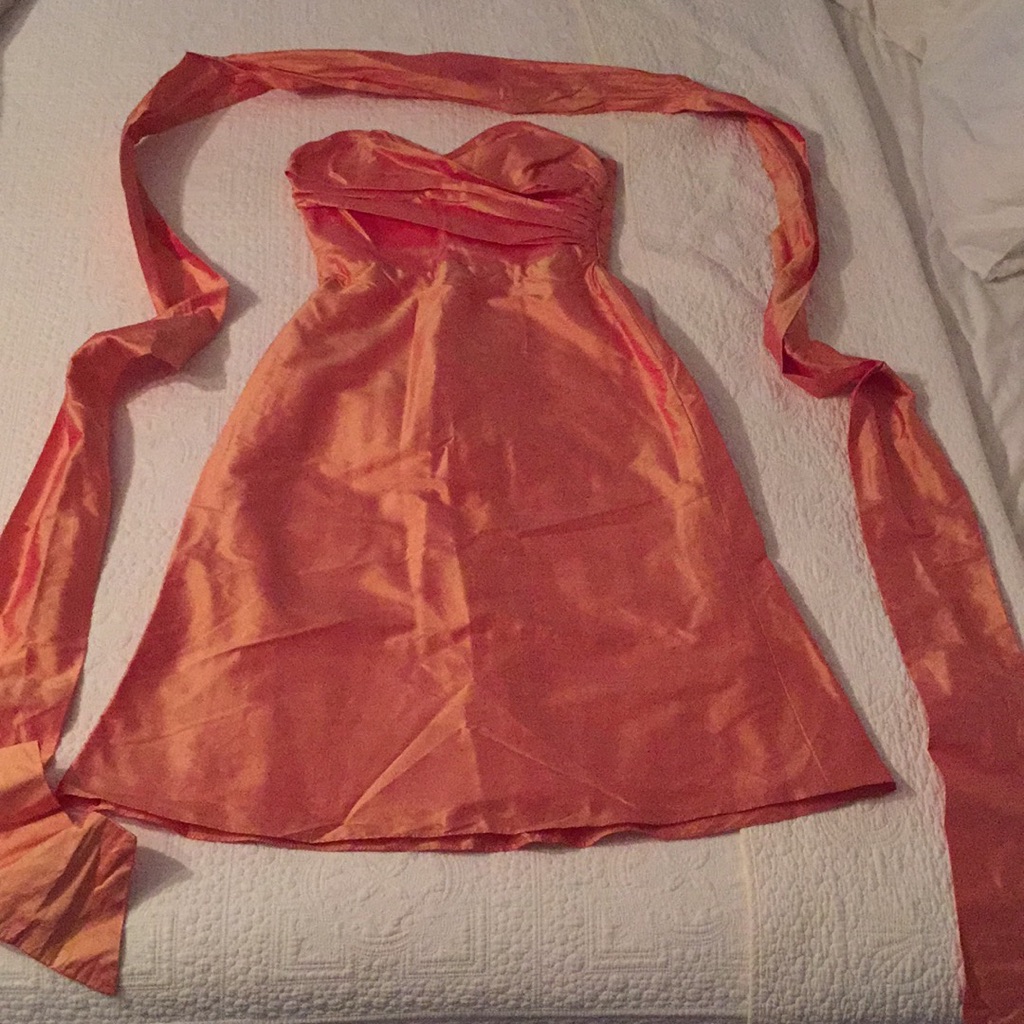 Jim Hjelm Occasions Dress In Metallic Coral Orange